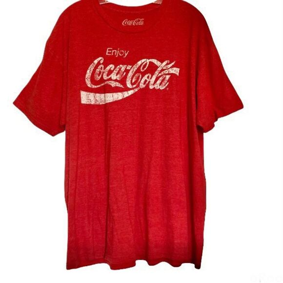 COCA COLA Classic Red Casual Comfort T shirt White Logo Mens Size 2X - Picture 3 of 9